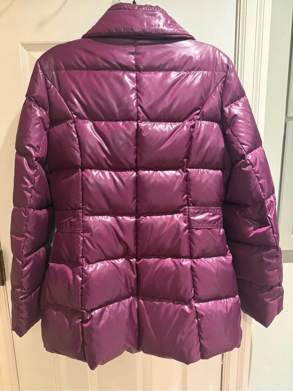 Via Spiga Shiny Plum Quilted Puffer Coat